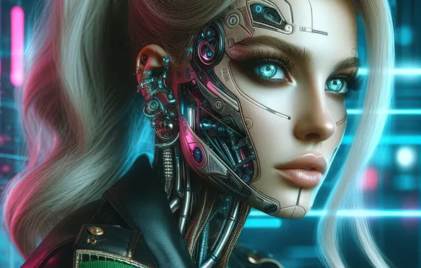 Картинка girl, fantasy, science fiction, blue eyes, sci-fi, cyberpunk, blonde, digital art