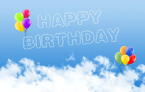 Фото, Облака, Надпись, День рождения, Воздушный шарик