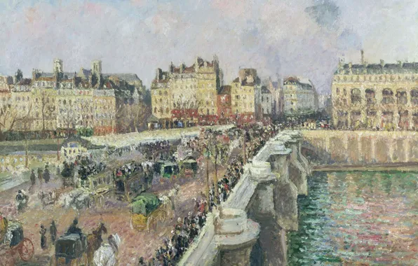 Картинка мост, Париж, картина, городской пейзаж, Камиль Писсарро, Пон-Нёф Солнечным Днем