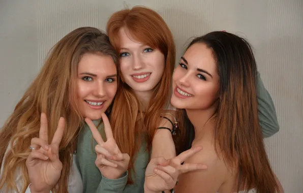 Взгляд, радость, улыбка, девушки, Lily, Sophie, Sarina
