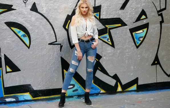 Картинка стиль, стена, модель, блондинка