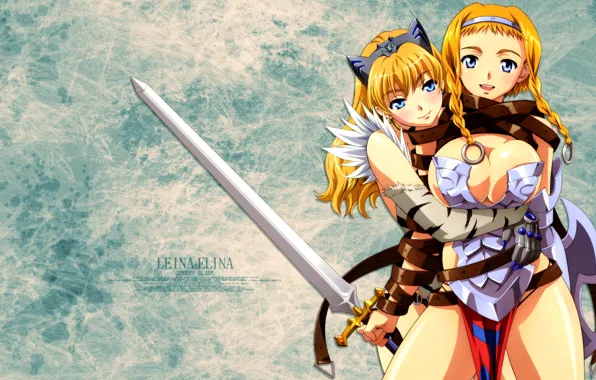 Грудь, девушки, меч, Queen's Blade, Leina, Elina