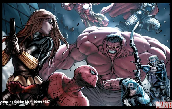 Картинка Железный человек, Iron Man, Капитан Америка, Captain America, Человек-паук, Thor, Тор, Чёрная вдова
