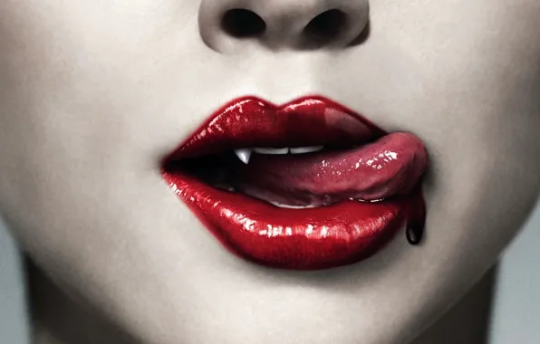 Girl, blood, close-up, lips, vampire, fang, pleasure, assassin