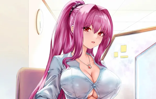 Картинка girl, sexy, cleavage, pink hair, long hair, boobs, anime, beautiful