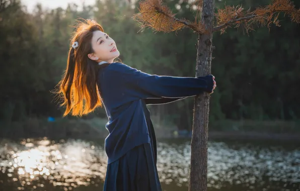 Beautiful, Asian, Model, Tree, Water, Woman, Pretty, Japanese