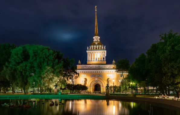 Ночь, отражение, Санкт-Петербург, Адмиралтейство
