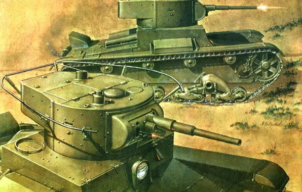 Рисунок, арт, танк, советские, Т-26, Вов, лёкгие