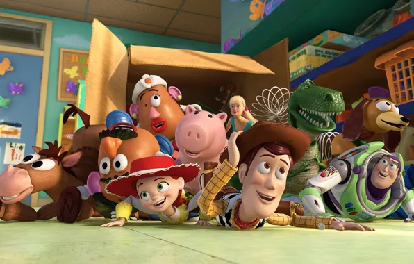 Картинка комната, коробка, Pixar, Toy Story 3, История игрушек:Большой побег