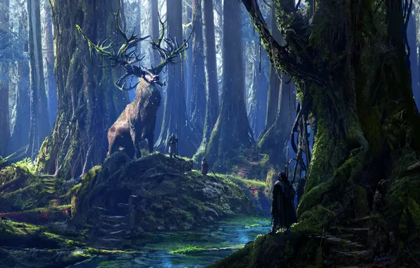 Лес, река, люди, зверь, Cernunnos and his Druids