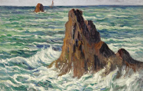 Скалы, картина, морской пейзаж, Максимильен Люс, Maximilien Luce, 1914-15, LocquIivy. The Reefs