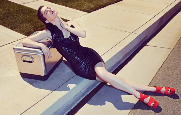Hot, sexy, black, dress, model, chair, lovely, cute