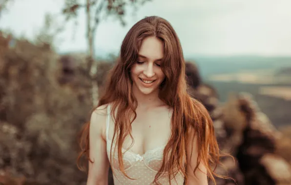 Картинка улыбка, фон, модель, волосы