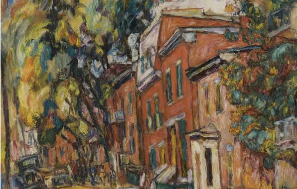 Картинка акварель, Abraham Manievich, RED BUILDINGS oil on canvas