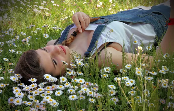 Картинка лето, девушка, цветы, настроение