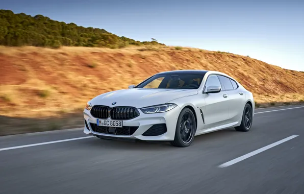 Белый, купе, BMW, Gran Coupe, на дороге, 840i, 8-Series, 2019