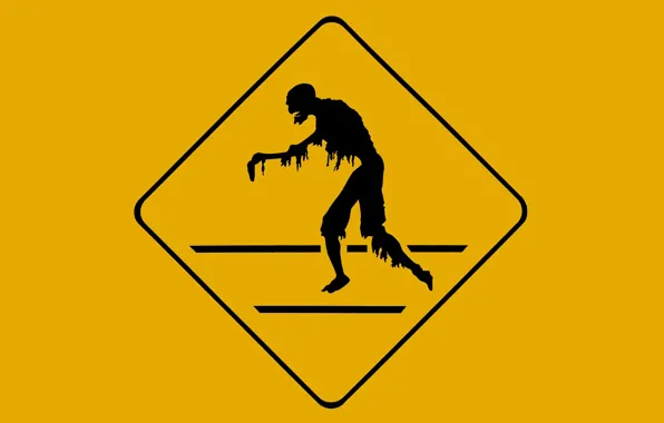 Zombie, black, yellow, poster, silhouette, Danger