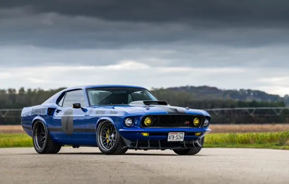 Картинка Ford, Дорога, 1969, Фары, Ford Mustang, Muscle car, Mach 1, Classic car