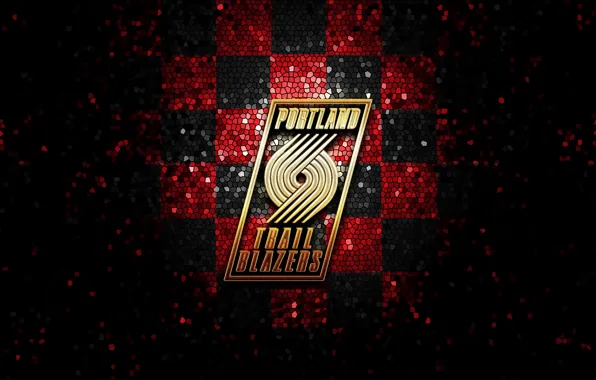 Wallpaper, sport, logo, basketball, NBA, glitter, checkered, Portland Trail Blazers