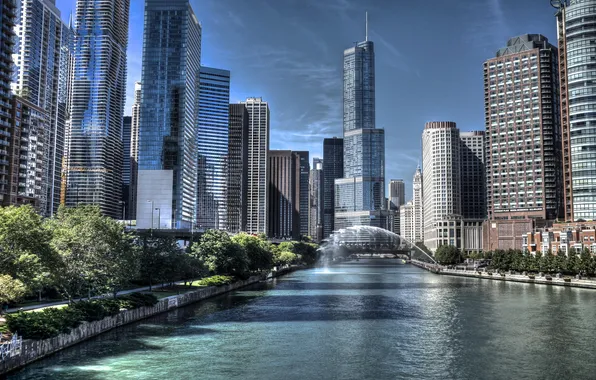 Река, небоскребы, Чикаго, USA, Chicago, illinois