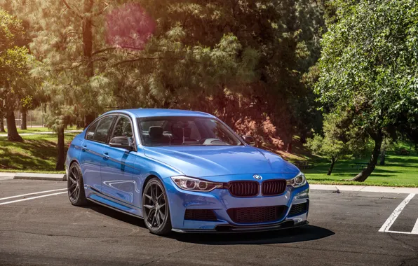 Картинка BMW, wheels, Vorsteiner, blue, 328i, f30, frontside