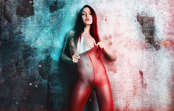 Грудь, девушка, свет, стена, текстура, фотограф, соски, колготки