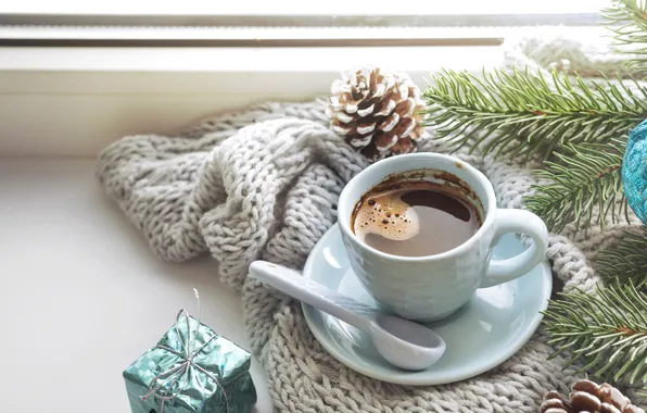 Зима, украшения, Новый Год, Рождество, Christmas, winter, cup, window