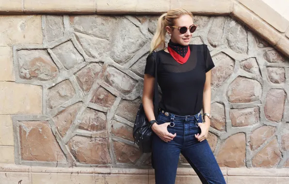 Картинка девушка, лицо, стиль, фон, волосы, очки