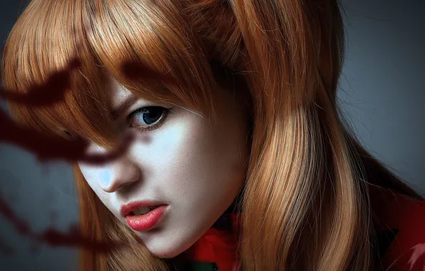Взгляд, лицо, эмоции, образ, рыжая, косплей, Evangelion