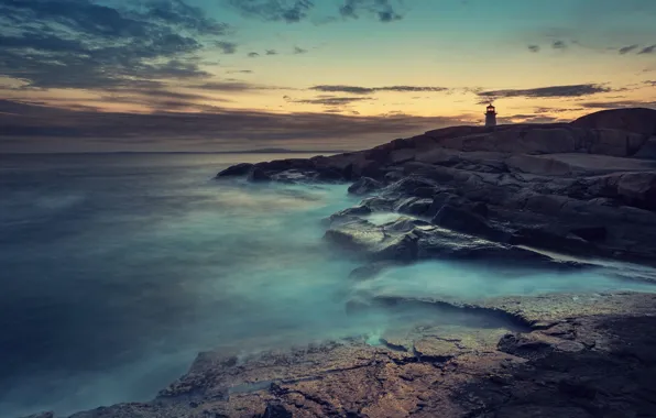 Картинка Sony, Blue, Coast, Wallpaper, Ocean, Lighthouse, Fog, Stock
