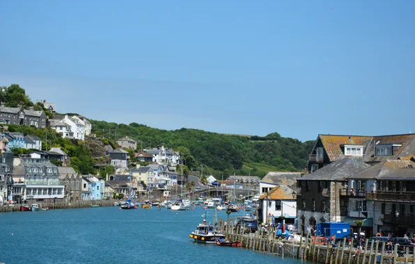 Картинка Англия, Дома, Причал, England, United Kingdom, Harbour, Великoбритaния, Looe