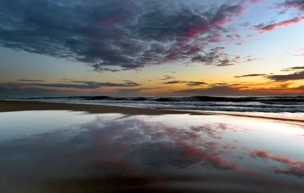 Волны, пляж, отражение, Италия, waves, beach, Italy, morning