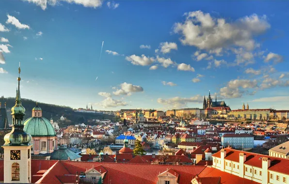 Небо, дома, Прага, Чехия, собор Святого Вита