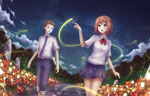 Девушка, ночь, аниме, арт, парень, Твое имя, Kimi No Na Wa