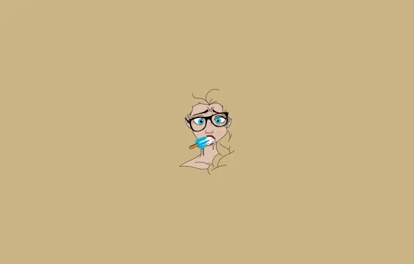 Картинка vector, Frozen, girl, minimalism, blue eyes, glasses, ice cream, simple background