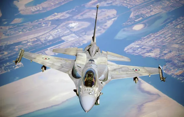 Картинка истребитель, полёт, F-16, Fighting Falcon, многоцелевой, «Файтинг Фалкон»