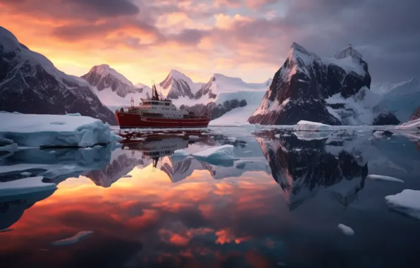 Зима, облака, снег, пейзаж, горы, природа, отражение, рендеринг