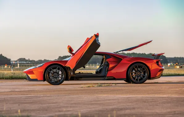 Закат, Ford, вечер, суперкар, Ford GT, вид сбоку, 2017, H063