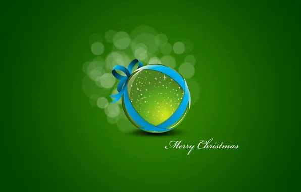 Зеленый, фон, новый год, минимализм, шарик, новогодняя игрушка