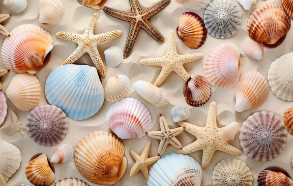 Песок, море, пляж, фон, colorful, ракушки, beach, sea