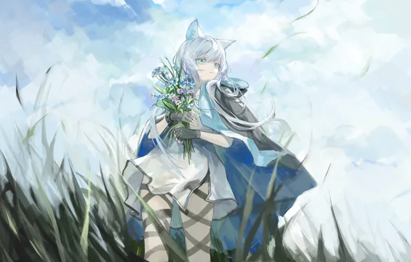 Девушка, цветы, ушки, Arknights, Rosmontis