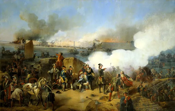 Картинка масло, картина, художник, холст, Александр, &quot;Штурм крепости Нотебург 11 октября 1702 года&quot;, КОЦЕБУ