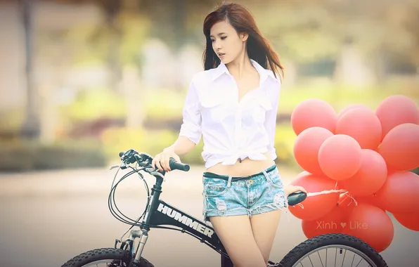 Картинка девушка, велосипед, шары