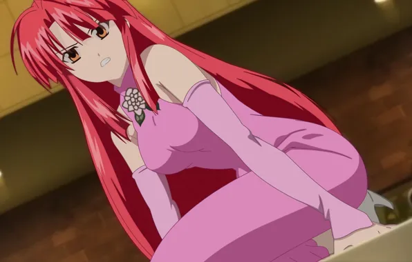 Девушка, платье, красные волосы, Kaze No Stigma, Ayano Kannagi, Печать ветра
