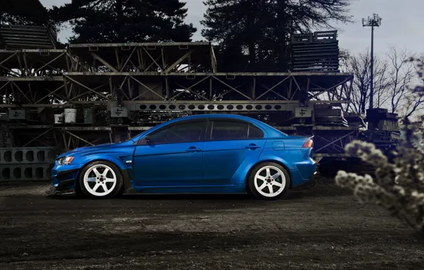 Синяя, Desktop, профиль, Mitsubishi, Lancer, Evolution, Автомобиль, Beautiful