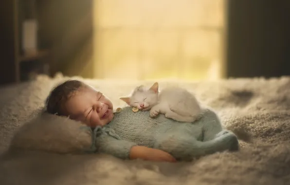 Картинка кошка, дети, дома