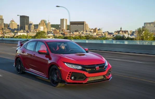 Дорога, красный, скорость, Honda, хэтчбэк, пятидверный, 2019, Civic Type R
