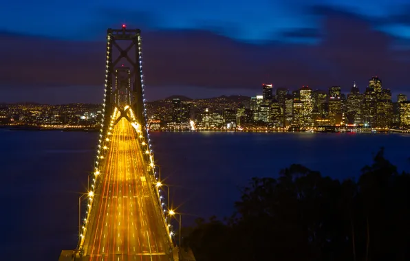 Ночь, Калифорния, USA, США, California, Сан - Франциско, Hight, Oakland Bay Bridge