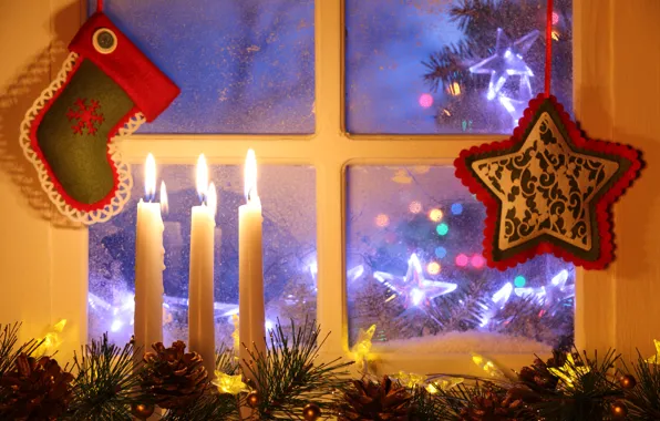Картинка зима, снег, Новый Год, Рождество, light, Christmas, window, Xmas