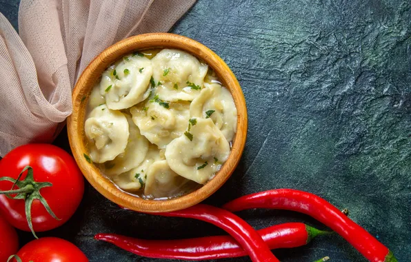 Картинка meat, yummy, wooden plate, dumplings